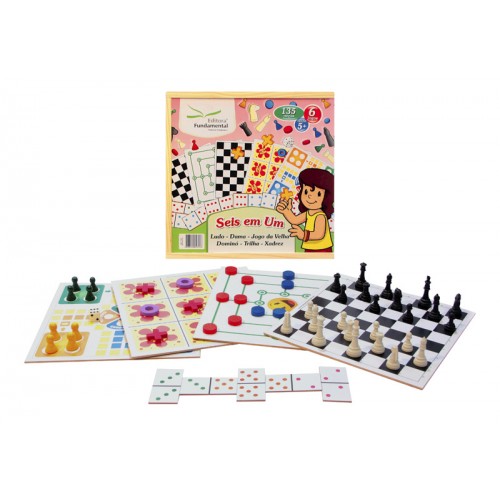 6 em 1 - Dama, Trilha, Ludo, Jogo da velha, Dominó e Xadrez 6 em 1 - Dama, Trilha, Ludo, Jogo da velha, Dominó e Xadrez